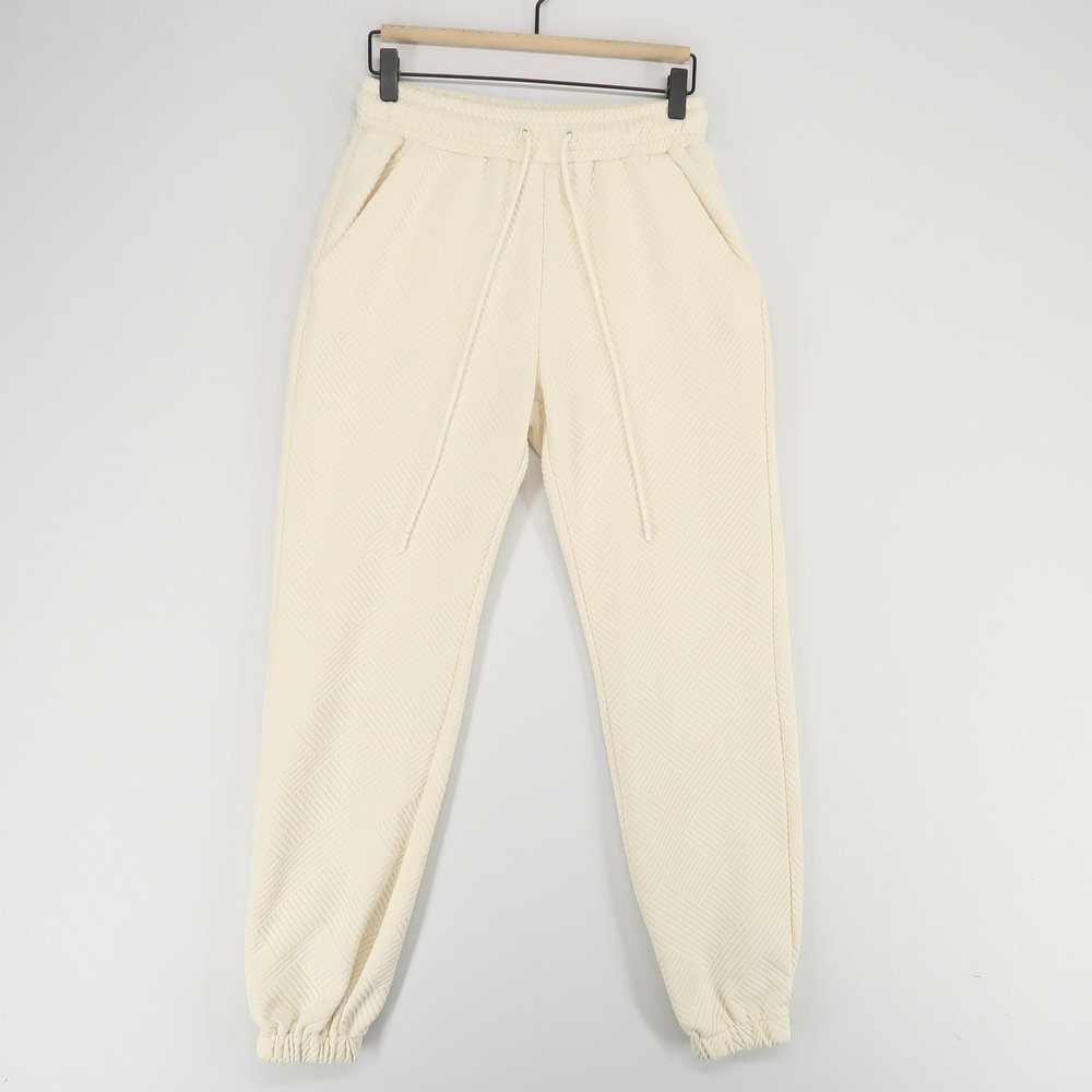 See And Be Seen Jogger Pants Womens S Cream Textured Drawstring Elastic Waist